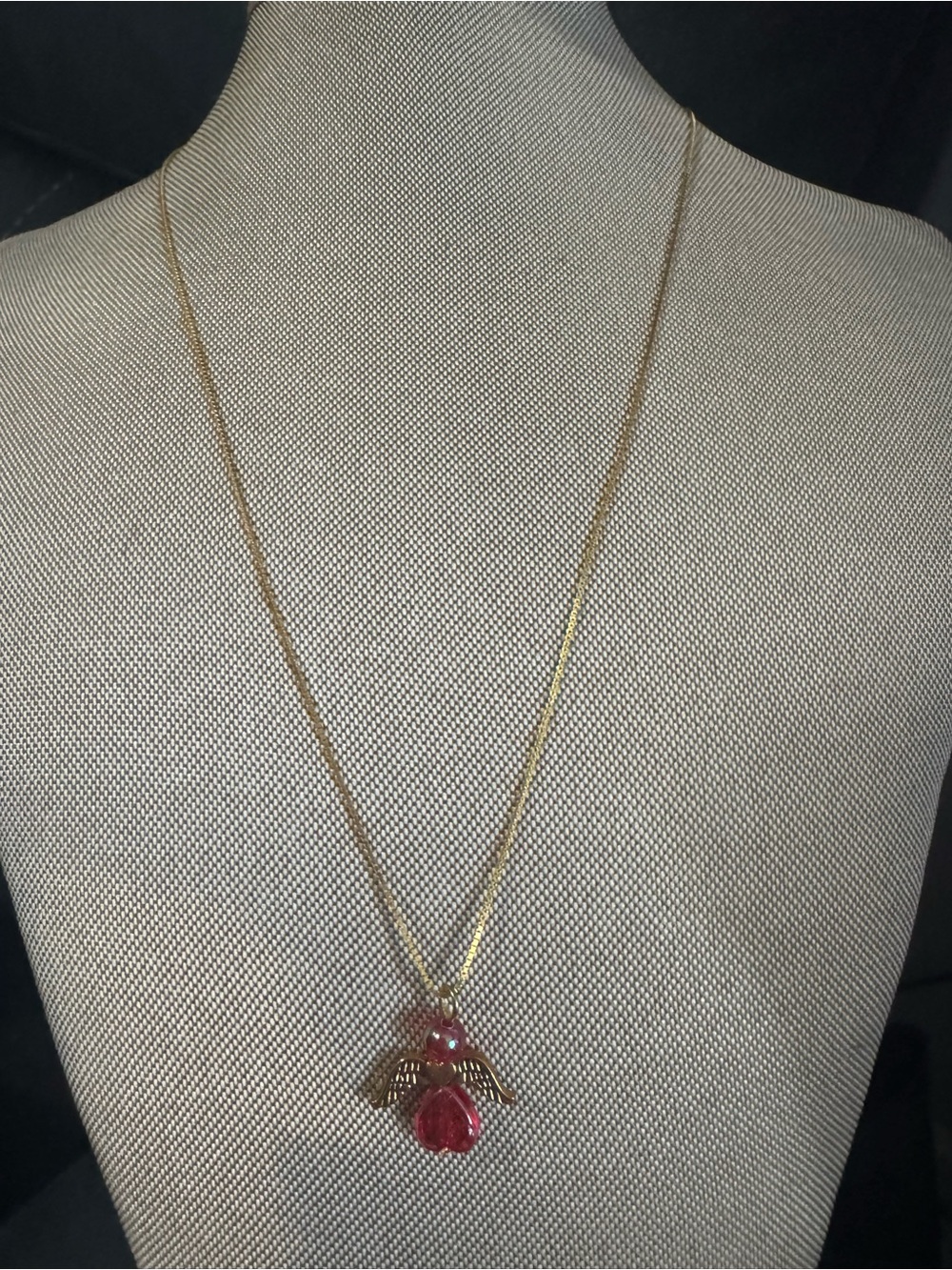 Gold Chain Necklace with Red Angel Pendant - Women Jewelry